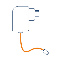 Piktogramm eines Steckernetzteils mit Kabel und Stecker